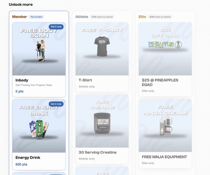 The founding store's live kiosk rewards screen